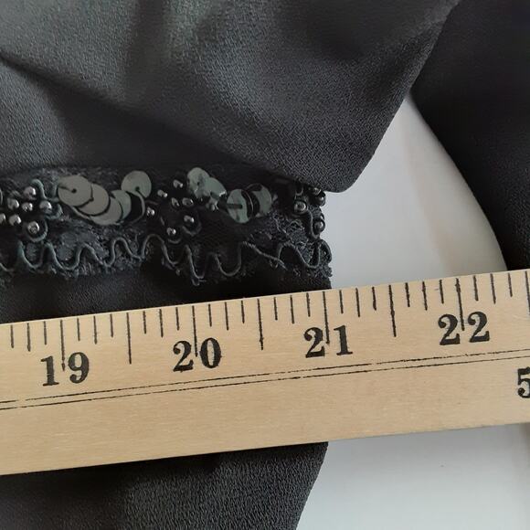 Vintage 90s Black Sequin Blazer Round Neck Jacket Button Front Shoulder Pads 12 - Picture 10 of 12